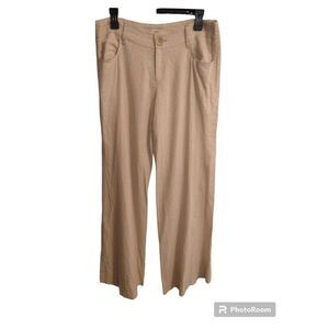 Cache beige linen flared bottom pants Sz 10 Boho Beachy Cottage Core